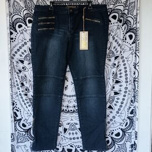 Spoon Jeans Women's NWT Denim Darkwash Moto Jeans Size 21‎